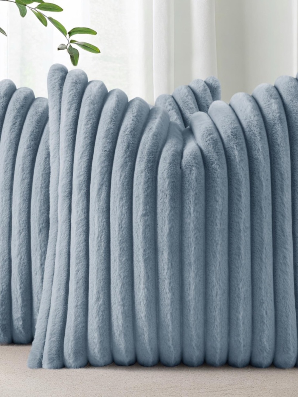 Faux Fur Plush Throw Pillow Covers 16x16 Set Of 2 Blue Grey